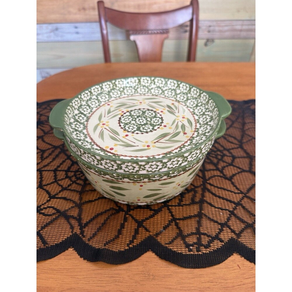 Temp-tations by Tara Old World Green Floral 1 Qt Circular Baking Dish Handles